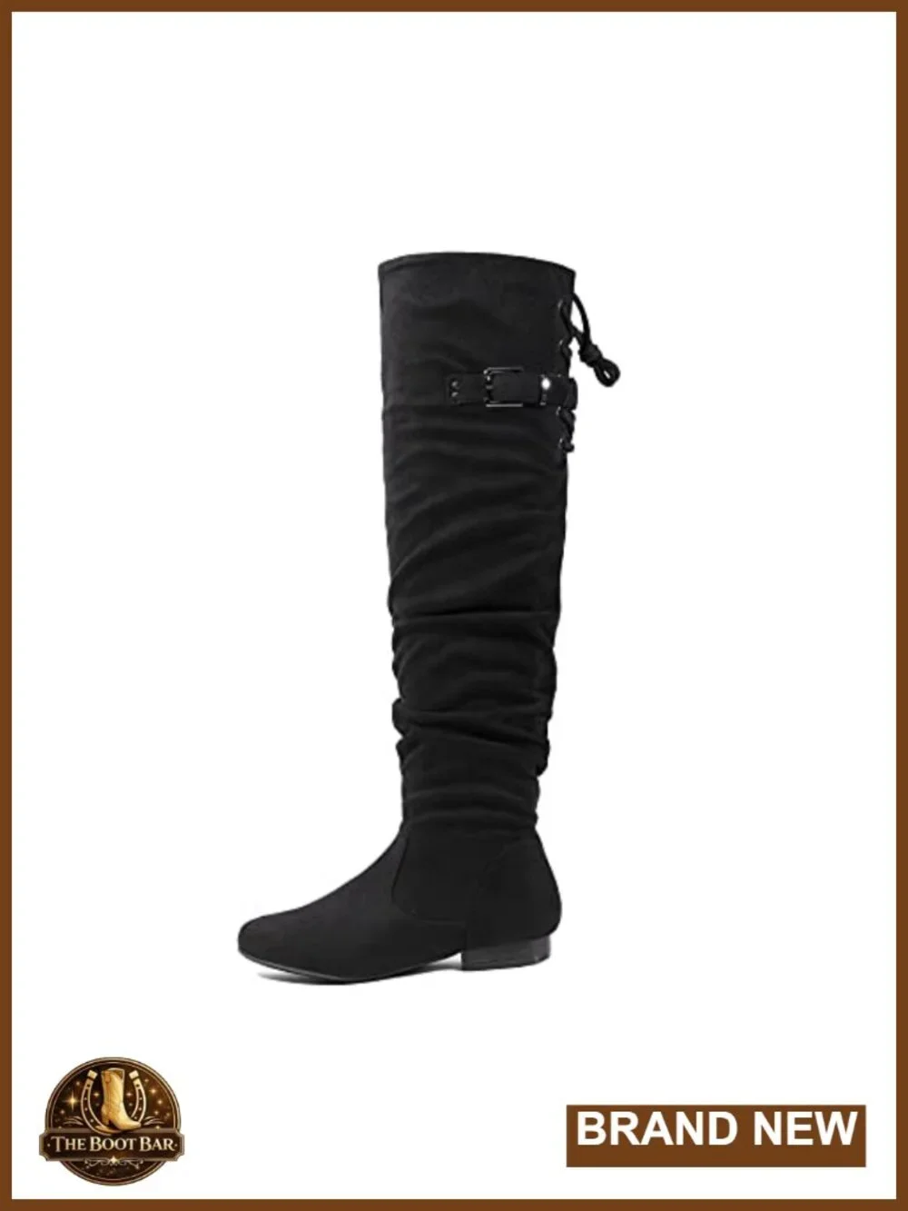 Over the Knee Flat Boots Faux Suede Faux Fur Lining Slouch Thigh High Buckle Zip